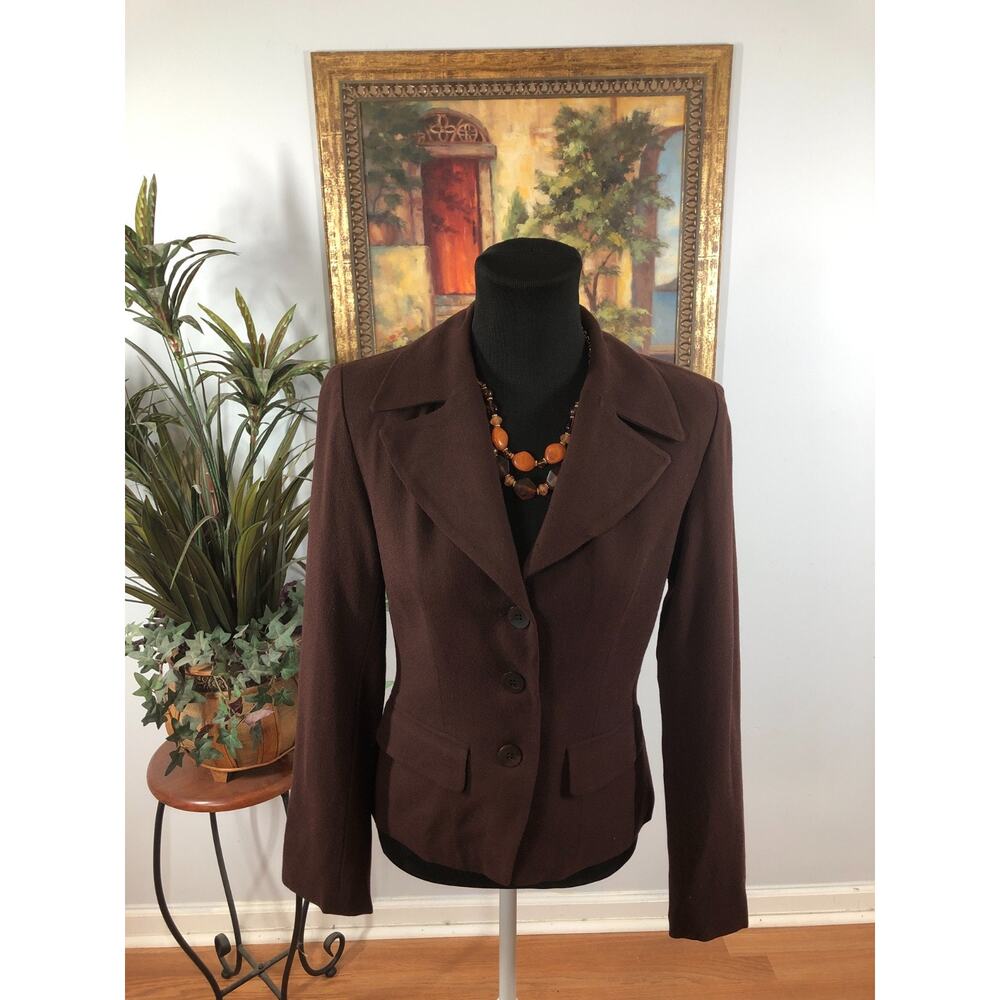 Barami Blazer Jacket Women's 2 Brown 100% Wool Single Breasted Modern Executive